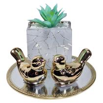 Kit Decorativo Vasinho C/ Suculenta Bandeja Passarinhos Luxo Kit Decorativo Vasinho C/ Suculenta Bandeja Passarinhos Luxo