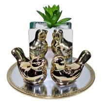 Kit Decorativo Vasinho C/ Suculenta Bandeja Passarinhos Luxo Kit Decorativo Vasinho C/ Suculenta Bandeja Passarinhos Luxo