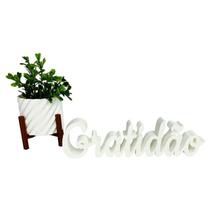 Kit Decorativo Vasinho Palavra Gratidão Planta Delicado Flor