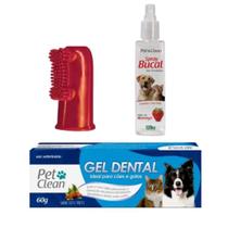 Kit Dedeira + Pasta Dente + Spray Bucal Pet Clean Cachorro