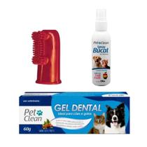 Kit Dedeira + Pasta Dente + Spray Bucal Pet Clean Cachorro