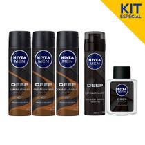 Kit Deep NIVEA - Espuma de Barbear + Loção Pós Barba + 3 Desodorantes Antitranspirante Aerosol 150ml