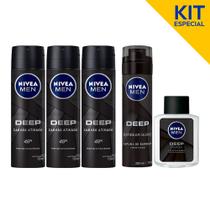 Kit Deep NIVEA - Espuma de Barbear + Loção Pós Barba + 3 Desodorantes Antitranspirante Aerosol 150ml