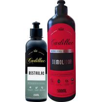 Kit Demolidor Cadillac Shampoo Lavagem Pesada Automotiva Desengraxante Espuma Alta Densidade 500ml Restaulac Restaurador De Plásticos 250ML