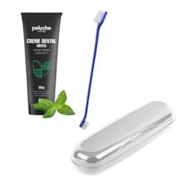 Kit Dental Case + Creme Dental + Escova Elimina Tátaro Mau Hálito Menta Sem Flúor Pet