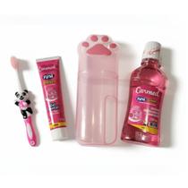 Kit Dental Infantil Carmed Beijinho 1 Escova Dental + 1 Pasta dental + 1 enxague Bucal e porta escov