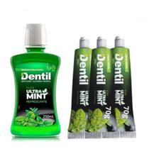 Kit Dentil 3 Pastas sem Flúor e 1 Enxaguante Ultra Mint 250ml Promoção