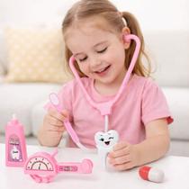 Kit Dentista Rosa de Brinquedo 6 Peças Brincando e Aprendendo