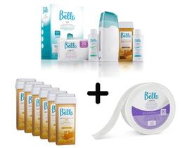 Kit Depilação + 6 Ceras Refil + Rolo 50Mts Lenço Depil Bella