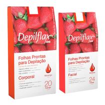 Kit Depilação Completa Depilflax Corporal E Facial Folhas Prontas Depilação Morango