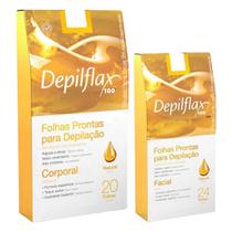 Kit Depilação Completa Depilflax Natural Mel Corporal E Facial Folhas Prontas Depilatória Profissional