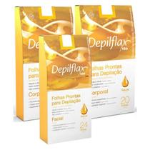 Kit Depilação Depilflax Natural Mel 2 Corporal + 1 Facial Folhas Prontas Depilatória Profissional Kit Depilação Depilflax Natural Mel 2 Corporal + 1 Facial Folhas Prontas Depilatória Profissional