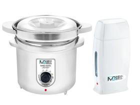 Kit Depilação Termocera 400g Com Refil Branca + Aquecedor de Cera Roll-on Todo Branco Mega Bell