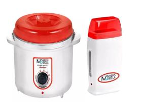 Kit Depilação Termocera 400gr Sem Refil Branco com Vermelho + Aquecedor de Cera Roll-on Vermelho Mega Bell