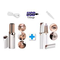 Kit Depilador De Sobrancelha Batom Portátil Depilador Feminino Facial Buço USB Modelo Recarregável