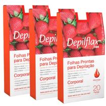 Kit Depilflax Pack 3 Caixas Folhas Morango Depilação 20 Un Kit Depilflax Pack 3 Caixas Folhas Morango Depilação 20 Un
