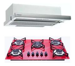 Kit Depurador Embutir 60cm Cooktop 5 Bocas Vermelho Safanelli