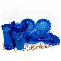 Kit Descartáveis azul Economi 50 Pessoas Pratos Copos Garfos Kit Descartáveis azul Economi 50 Pessoas Pratos Copos Garfos