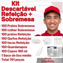 Kit descartaveis completo refeição e sobremesa 701 peças pratos garfos facas copos guardanapo etc