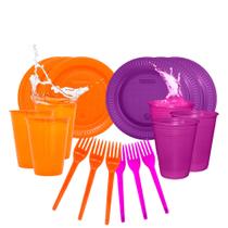 Kit Descartáveis Halloween festas Laranja e Roxo 220 peças