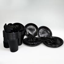 Kit Descartáveis Preto Econom 50 Pessoas Pratos Copos Garfos Kit Descartáveis Preto Econom 50 Pessoas Pratos Copos Garfos