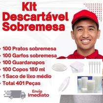 Kit Descartáveis Sobremesa 401 Peças Prato Garfo Copo Guardanapo Saco de lixo