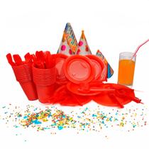 Kit Descartáveis Vermelho 50 Pessoas Pratos Copos Garfos Kit Descartáveis Vermelho 50 Pessoas Pratos Copos Garfos