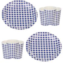 Kit Descartável 10 Prato E 10 Copo Papel Xadrez Aniversário
