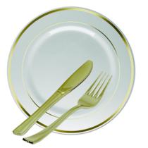 Kit Descartável Linha Luxo Casamento Prato Garfos Facas 12 pessoas
