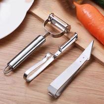 Kit Descascador De Legumes E Frutas Inox Com Lâmina Dupla 3 Peças