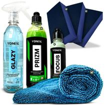 Kit Descontaminação Limpa Vidros Remove Chuva Ácida Focus Glazy Prizm 3 Tacos Toalha Vonixx