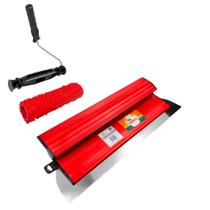 Kit Desempenadeira de Aço Flexível 40cm Com Rolo de Textura e Gaiola 23Cm Compel Para Texturas e Massas Corridas Pintores Pedreiros Profissional