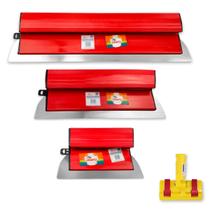 Kit Desempenadeira de Aço Flexível Compel Inox 25cm, 40cm e 60cm Com Suporte Alongador Para Argamassa Massa Corrida Pedreiros Pintores Obras em Geral