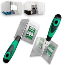 Kit Desempenadeira de Canto Externo Com DP de Canto Interno Nauber Aço Inoxidável Massa Corrida Gesso Reboco Construção Civil Pedreiros Profissional