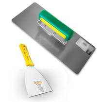 Kit Desempenadeira Galo Aço Inox 309/113 Com Espátula Evolution 10CM Cabo de Plástico Para Acabamentos de Pisos e Paredes Ferramenta Profissional