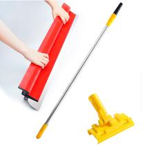 Kit Desempenadeira Lisa 60cm Aço Inox Massa Corrida Texturas + Cabo Retrátil até 200CM + Suporte