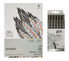 Kit Desenho Caneta Nanquim 06 Pontas + Bloco Bristol A5 Kit Desenho Caneta Nanquim 06 Pontas + Bloco Bristol A5