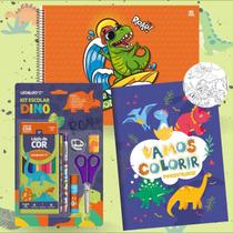 Kit Desenho Dinossauros com Caderno Grande Capa Dura + Livro de Colorir + Kit Escolar Temático 7pcs Kit Desenho Dinossauros com Caderno Grande Capa Dura + Livro de Colorir + Kit Escolar Temático 7pcs