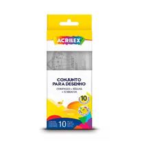 Kit desenho geometrico compasso reguas borracha cristal Kit desenho geometrico compasso reguas borracha cristal