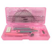 Kit desenho geometrico compasso reguas borracha rosa - ACRILEX