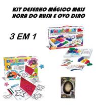 Kit Desenho Mágico 20Desenhos Refletora Com Jogo Rush e Dino