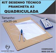 Kit Desenho Técnico Prancheta Engenharia Arquitetura a3 QUADRICULADA Esquadros 32 cm Compasso Cis 303 Regua 30 CM FENIX