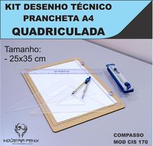 Kit Desenho Técnico Prancheta Engenharia Arquitetura a4 QUADRICULADA Esquadros 26 cm Compasso Cis 170 Regua 30 CM FENIX