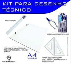 Kit Desenho Técnico Prancheta Engenharia Arquitetura Edificações a4 Formica Par Esquadro 26 cm Compasso Cis 303 Regua 30