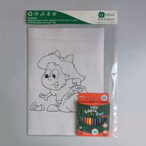 Kit Desenhos Ecológicos p/ colorir c/ 10 folhas A4 papel reciclado com Lápis de cor mini c/ 12 cores