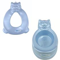 Kit desfralde assento troninho penico de gatinho com redutor infantil azulrosa