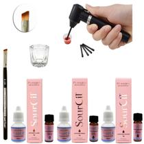 Kit Design de Sobrancelha 3 Henna Sourcil Vegana + Pincel Chanfrado Macrilan + Mini Mixer + Dappen