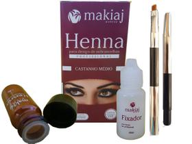 Kit Design Sobrancelha Henna Profissional Castanho Médio REna + Pincel Chanfrado com tampa