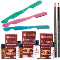Kit Design sobrancelha Profissional 3 Henna makiaj Tons Castanhos Rena 3 Navalhas 2 lapis Dermatog
