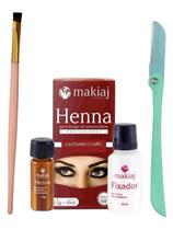 Kit designer sobrancelha profissional henna makiaj com navalha pelos + pincel chandrado rosa renna